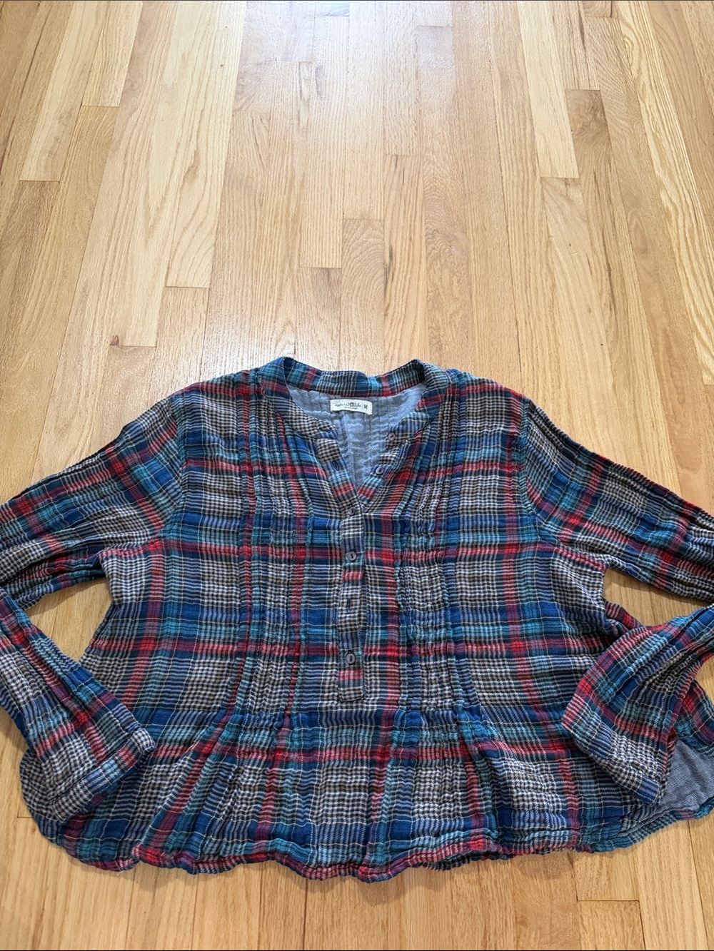 Natural Life Plaid Brushed Cotton Gauze Peplum Blouse Sz M